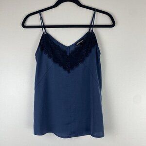 Express Women's Lace Trim Spaghetti Strap Tank Top Size XS Blue Black Flowy